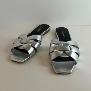 Saint Laurent Tribute Mules in Metallic Leather